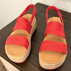 Reef Red Platform Slingback Sandals with Cream Sole